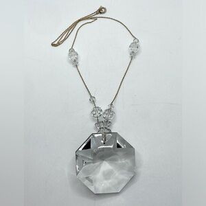 𝅺vintage Huge Diamond Shaped & Small Crystal Bead Gold Tone Necklace 22” + 1.6”